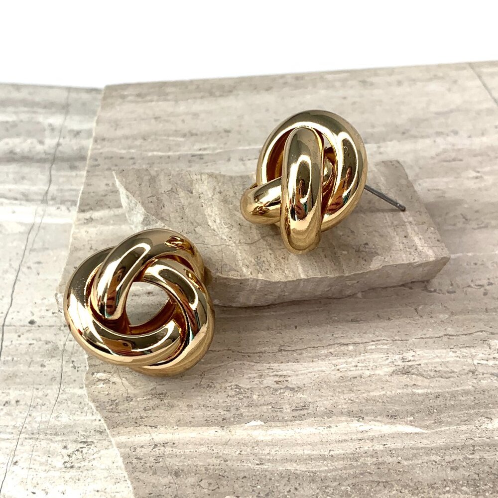 NEW~ Anthropologie Woven Spiral Gold Post Earrings